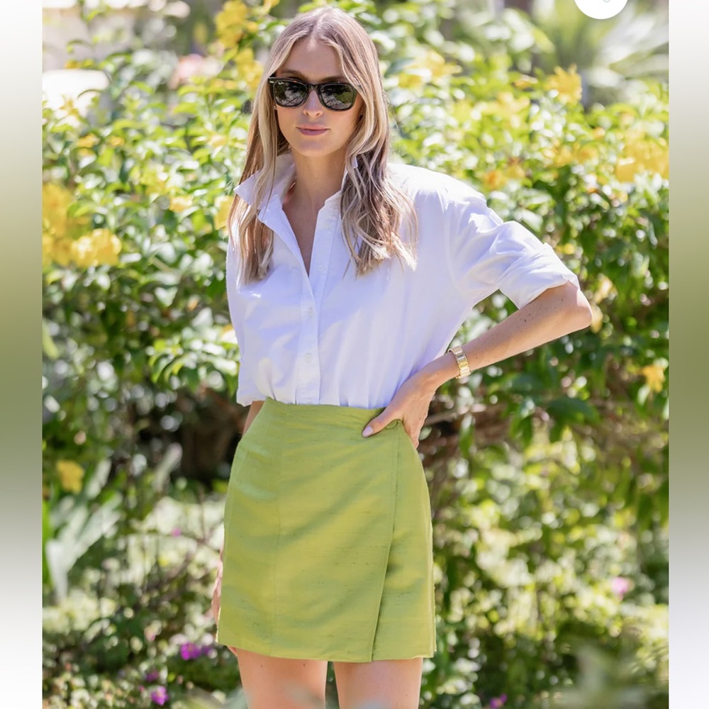 Julia Amory MINI PARK AVENUE SKIRT - CHARTREUSE DUPIONI